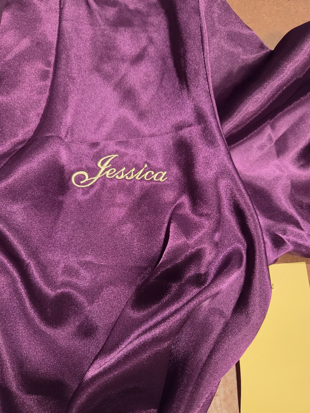 Morgan Taylor Satin Robe in Purple with Cream Embroidery
